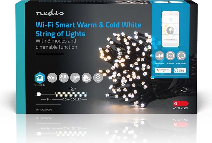 Image du produit Nedis SmartLife Décorative LED | Cordon | Wi-Fi | Blanc chaud à froid | 200 LED"s | 20.0 m | Andr (20 m)