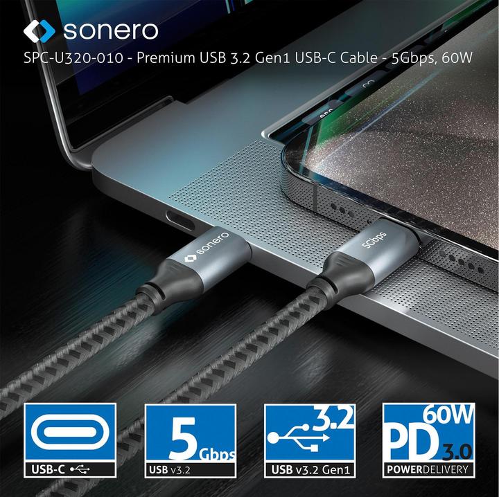 Image du produit Sonero Câble USB C - USB C 0,5 m (0.50 m, USB 3.2 Gen 1, 60 W)
