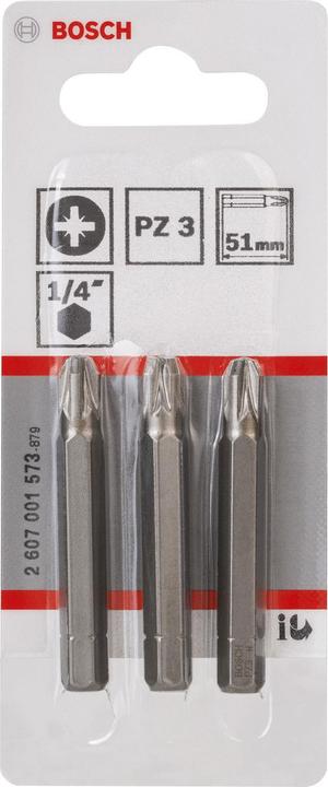 Produktbild Bosch Professional Zubehör Schrauberbit Extra-Hart PZ 3, 51 mm, 3er-Pack (Kreuz Pozidriv PZ)