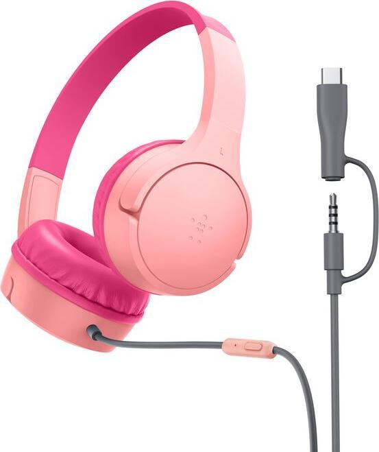 Belkin SoundForm Mini Wired On-Ear Headphones USB-C & 3.5mm Pink