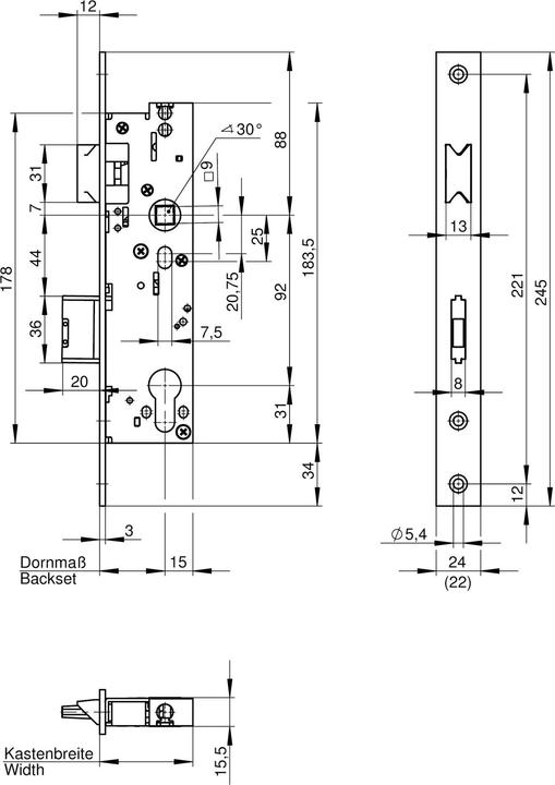 Image du produit Wilka Serrure anti-panique RR, 6667 Fct. E, broche simple 40 mm, Din réversible (Cylindre profilé)