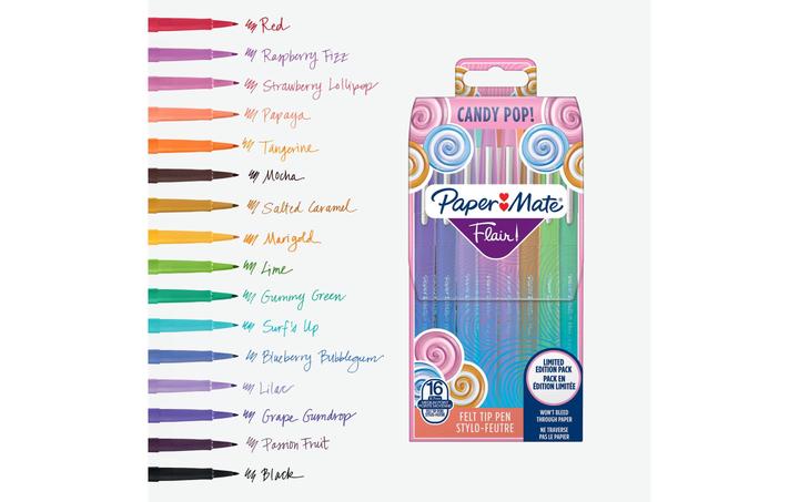Actual product image Paper Mate Flair Candy Pop (Blueberry Bubblegum, Brown, grape, Light green, Lilacs, Marigold, Orange, Raspberry, Salted Caramel, 16x)