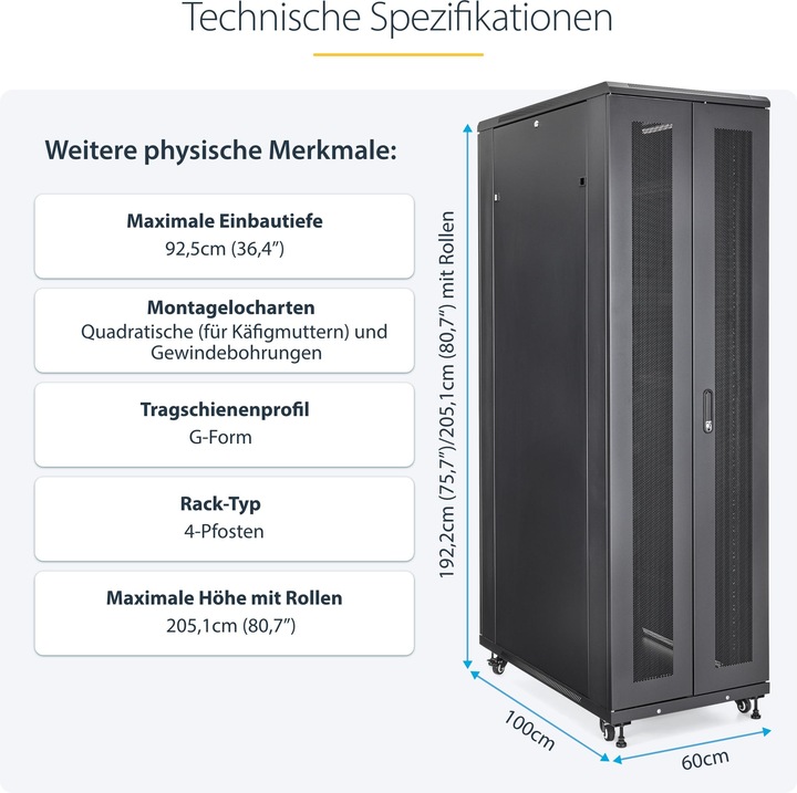 Produktbild StarTech Mount Your Server Or Networking Equipment In This 42u Server Cabinet - 42u Rack (42 HE, 19 Zoll Rack)