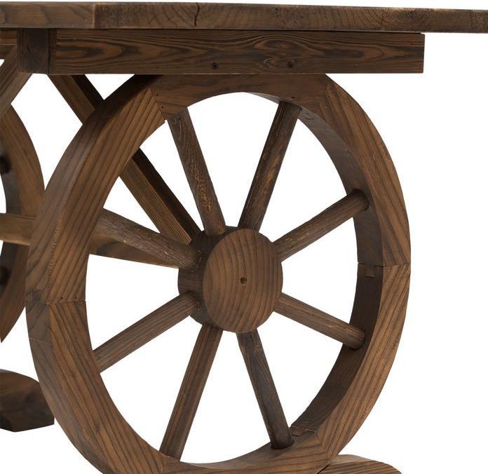 Produktbild Swisshandel24 Gartentisch Massivholz Balkontisch Holztisch Räderform Witterungsbeständig Natur 113 x B60 x H65 cm (60 cm)