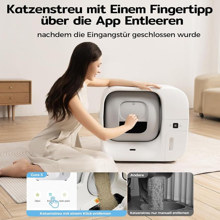 Actual product image AmiCura Cura 3 Selbstreinigende Katzentoilette,Auto Füllende Katzenklo Geruchskontrolle,TÜV,App,60L (Self-cleaning litter tray)