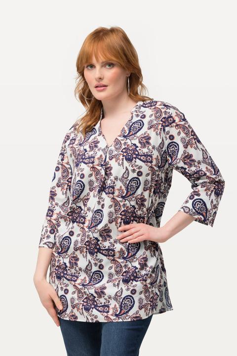 Immagine prodotto Ulla Popken Tunica con Paisley, scollo a V, collo alto e maniche a 3/4 (54)