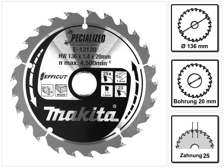 Immagine prodotto Makita Lama CCM13625E SPECIALIZED EFFICUT ( E-12120 ) 136 x 1,4 x 20 mm 25 denti per legno