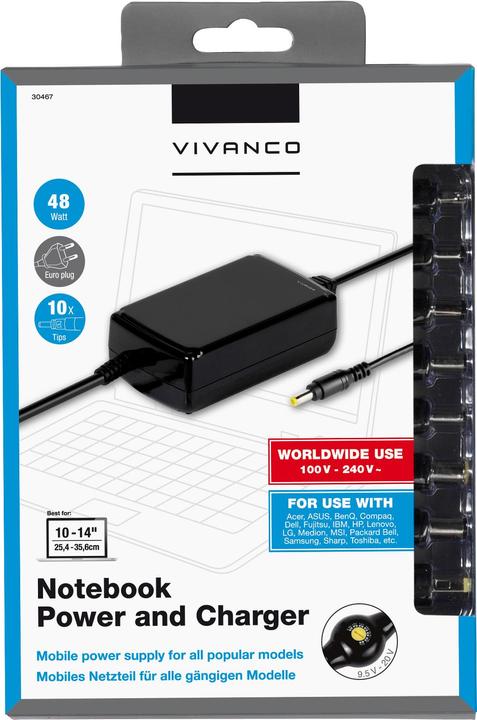 Actual product image Vivanco Plug-in power supply, adjustable salpower supply for notebooks & netbooks, 48 Watt (48 W)