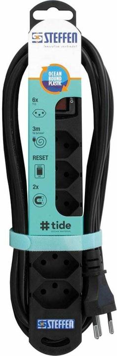 Produktbild Steffen Steckdosenleiste TIDE 6xT13 3m mit Schalter und Haftmagnete sw (6 x, Typ 13, 3 m)