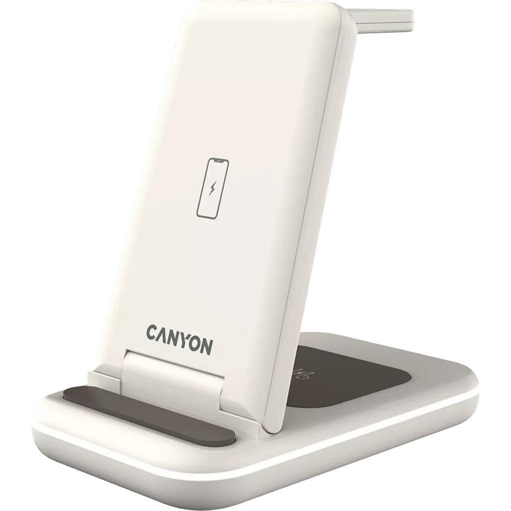 Canyon WS-304, 3in1, wireless Qi charging station for 3 devices simultaneously, black (15 W), Wireless Charger, Beige