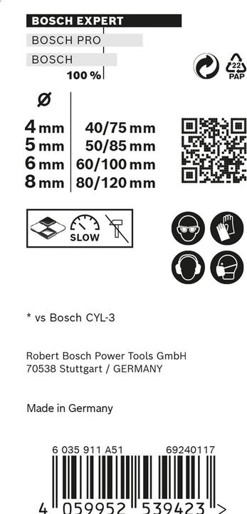 Immagine prodotto Bosch Professional Zubehör Set di punte EXPERT MultiConstruction CYL-9, 4/5/6/8 mm, 4 pezzi. (6 mm, 8 mm, 4 mm, 5 mm)
