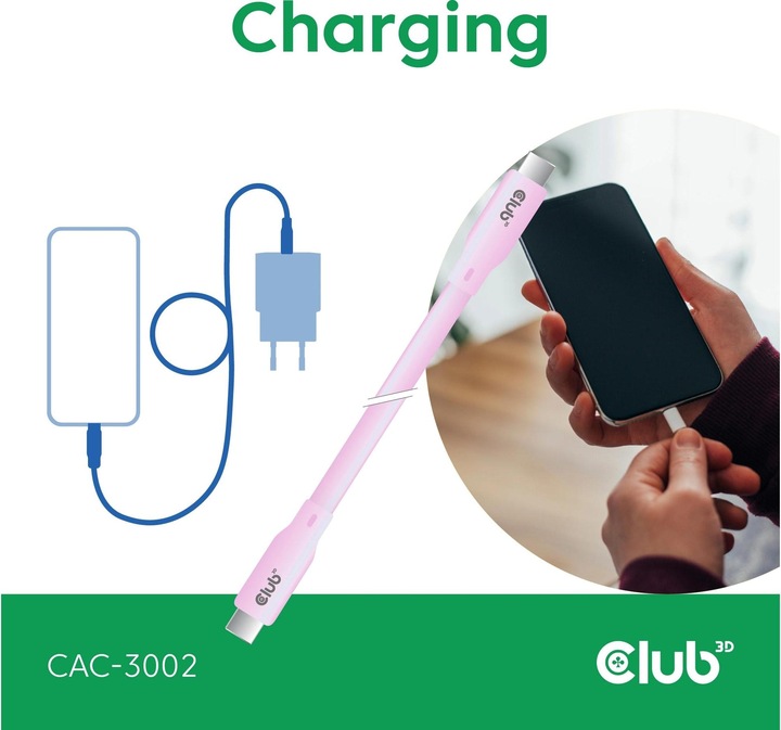 Produktbild Club 3D Club3D Lifestyle USB-C Kabel PD 240W,20Gbps 2m pink St/St retail (2 m, USB 4.0)