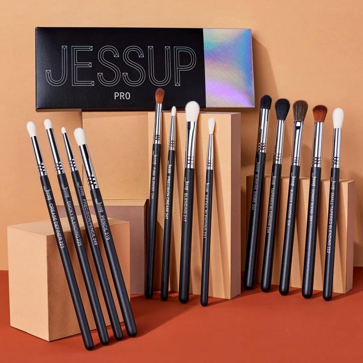Actual product image Jessup Eye Makeup Brushes Set Professional Blending Brush for Eyeshadow 13pcs Premium Synthetic Blac (Eyebrows)