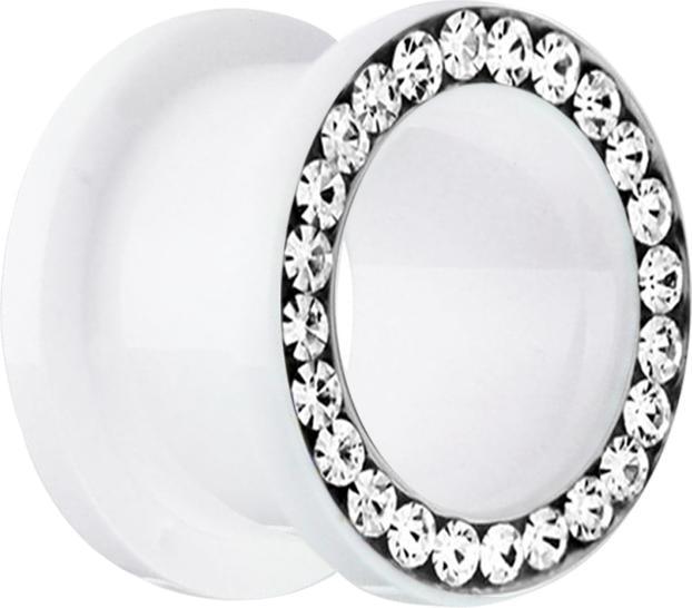 Produktbild Star Piercing Flesh Tunnel weiss mit Kristall silber (ohne Messing, Kunststoff)
