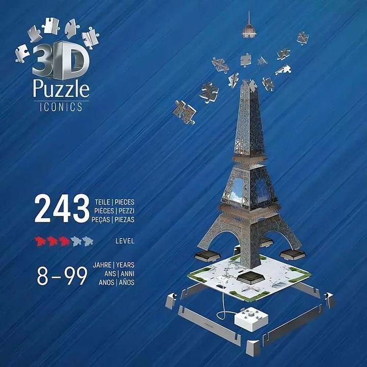 Actual product image Ravensburger 3D Iconics: Eiffel Tower - with light (216 pieces)