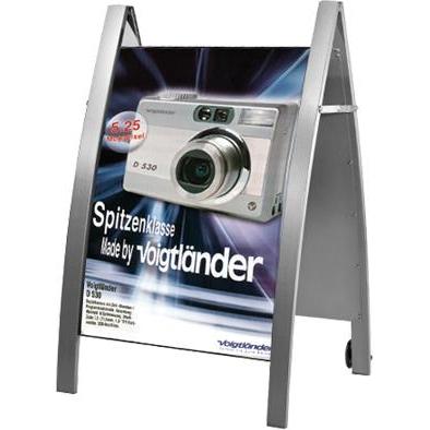 Kerkmann, Prospektständer, Plakatständer Boston, DIN A1, alusilber, mobil aus Stahl, wetterfest, für den Außeneinsatz