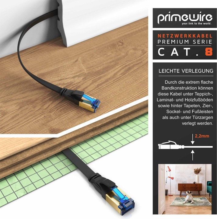 Actual product image Primewire CAT 8.1 network cable flat - LAN patch cable data cable - flat ribbon cable installation cable - (U/FTP, CAT8.1, 10 m)