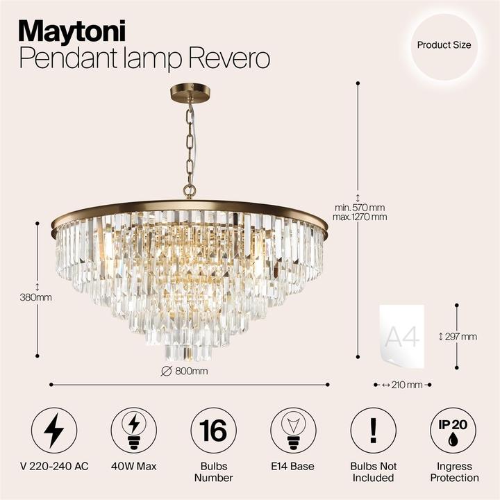 Produktbild Maytoni Revero Pendelleuchte, Hängeleuchte 16x E14 Messing Glas (E14)