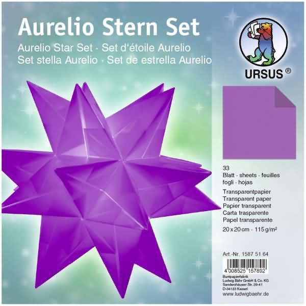 Ursus, Bastelpapier, Faltblätter Aurelio Stern Transparentpapier 115g/qm 20x20cm 33 Blatt aubergine (115 g/m², 1 x)
