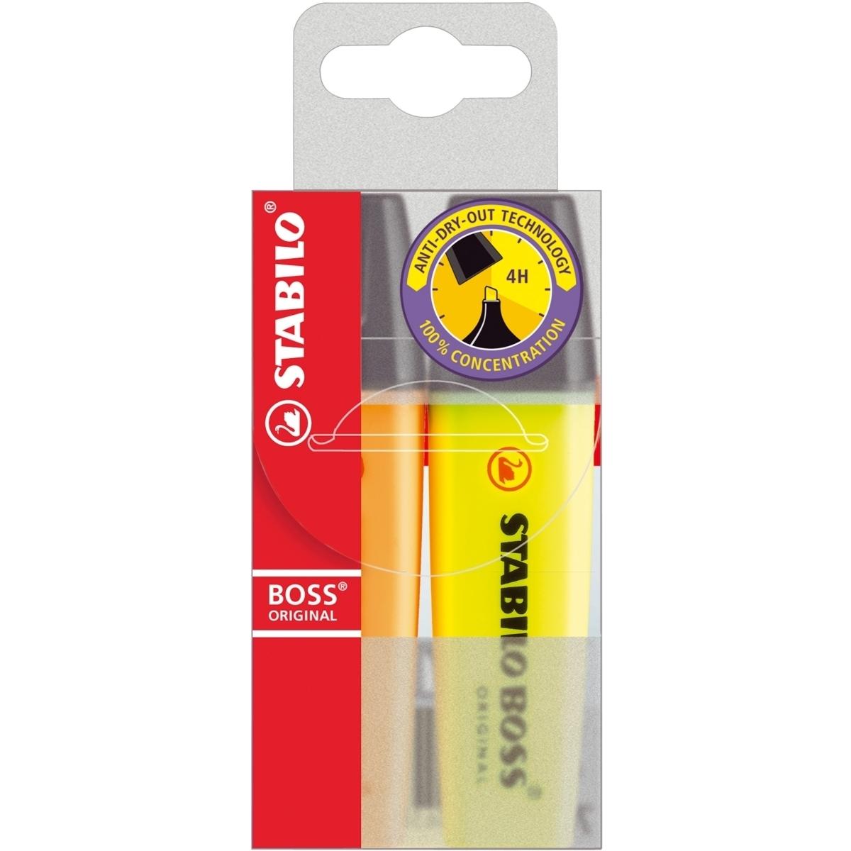 STABILO, Marker, Textmarker - BOSS ORIGINAL - 2er Pack assortiert (Gelb, Blau, Assortiert nicht wählbar, Orange, Grün, 5...