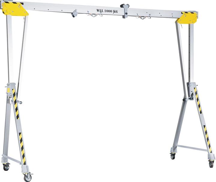 Actual product image Planeta RLPK aluminium gantry crane, overall height 2477 - 3877 mm, width 4000 mm.