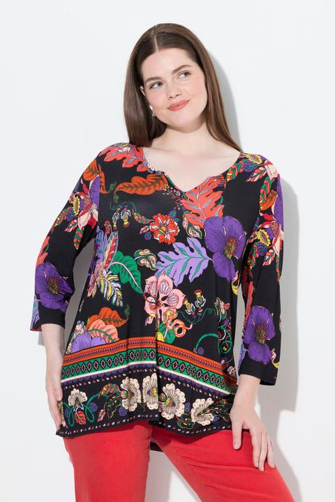 Produktbild Ulla Popken T-Shirt, Landhausdruck, A-Linie, Tunika-Ausschnitt, 3/4-Arm (50, 52)