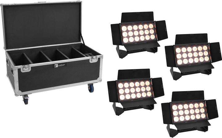 Eurolite Set 4x Multiflood IP 18x10W RGBW Wash CRMX + Case mit Rollen (10 W, LED)