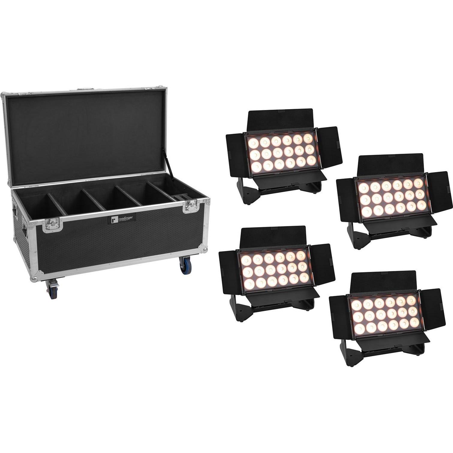 Eurolite Set 4x Multiflood IP 18x10W RGBW Wash CRMX + Case mit Rollen, Licht Set