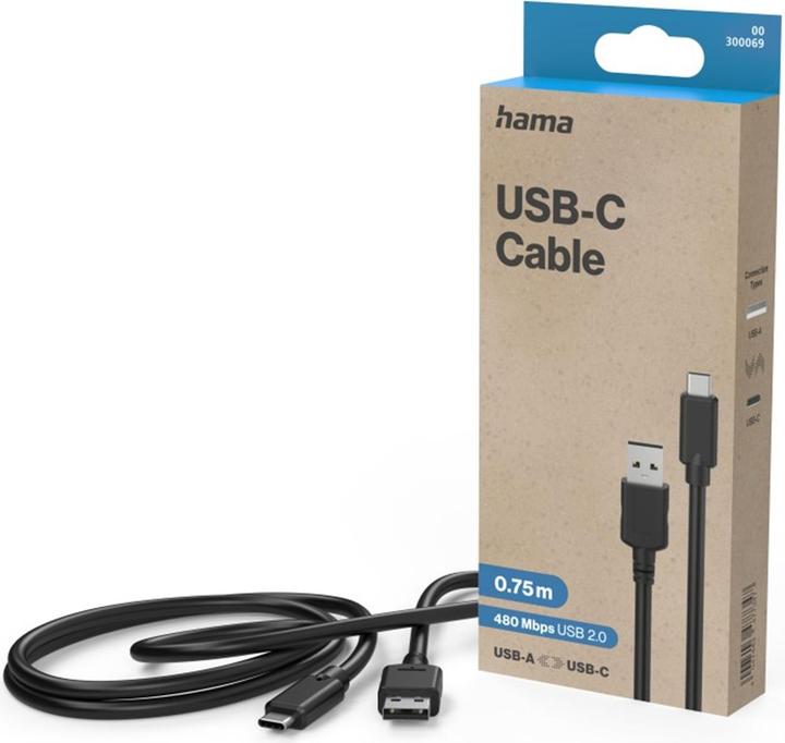 Produktbild Hama USB-C-Kabel, USB-A-Stecker - USB-C-Stecker, USB 2.0, 480 Mbit/s, 0,75 m (0.75 m, USB 2.0)