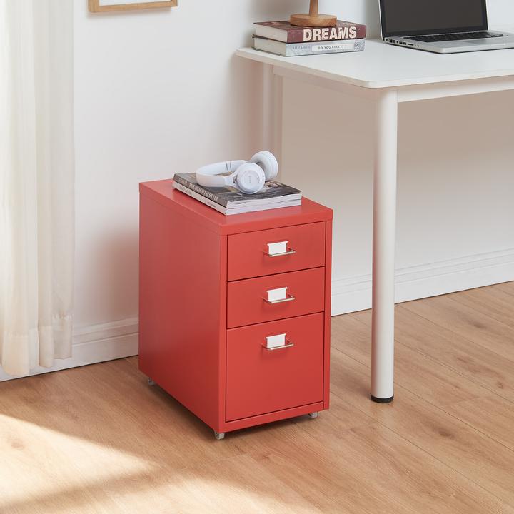 Produktbild En.Casa Rollcontainer Kökar mit 3 Schubladen 48x28x41 cm Rot (48 x 28 x 41 cm)