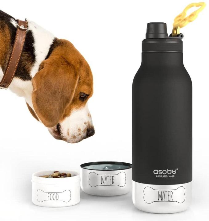 Actual product image Asobu - Dog Bowl Buddy - Stainless Steel Bottle with 2 Bowls Black (108.20 cl)