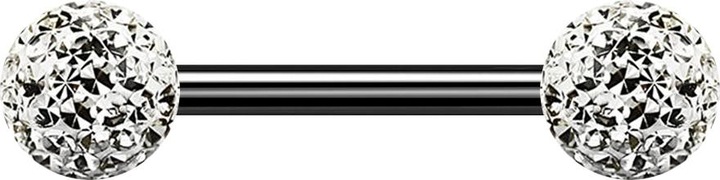 Produktbild Star Piercing Barbell schwarz mit zwei Kristallkugeln silber Epoxy Schutzschicht (Titan G23, ohne Messing)