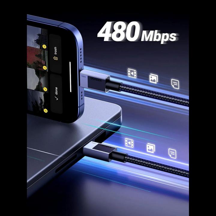 Produktbild Ugreen Kabel Typ C 2.0 Stecker auf Typ C 2.0 Stecker 5A Datenkabel 1M Schwarz (1 m, USB 2.0)