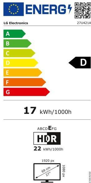 Energy Label LG 27U421A-B (1920 x 1080 pixels, 27")