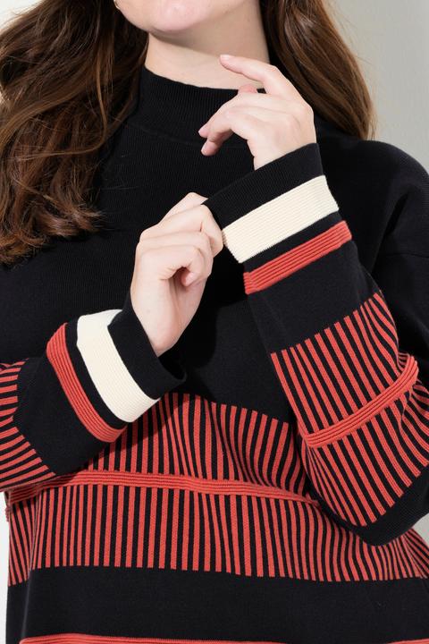 Immagine prodotto Ulla Popken Maglione a righe di cotone biologico con colletto alto e maniche lunghe (54)