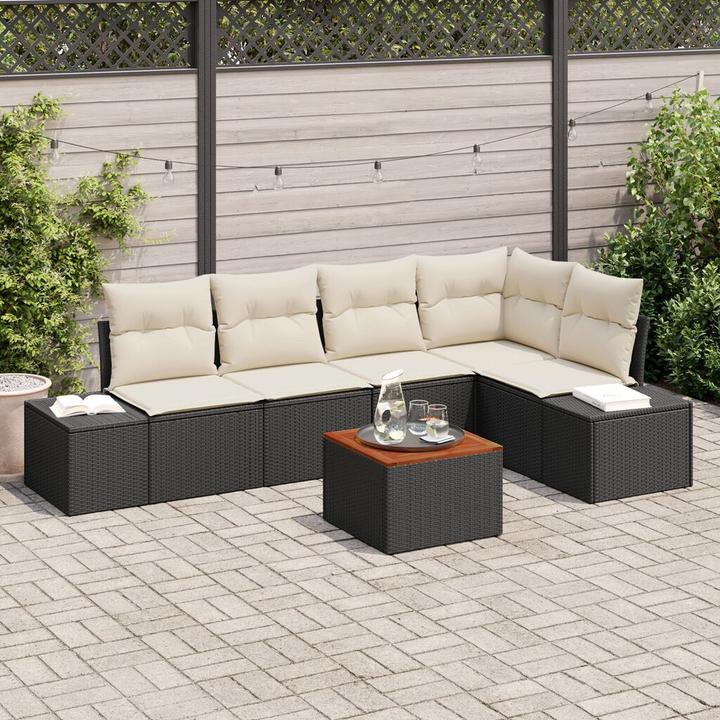 Produktbild vidaXL 6-tlg. Garten-Sofagarnitur mit Kissen Schwarz Poly Rattan