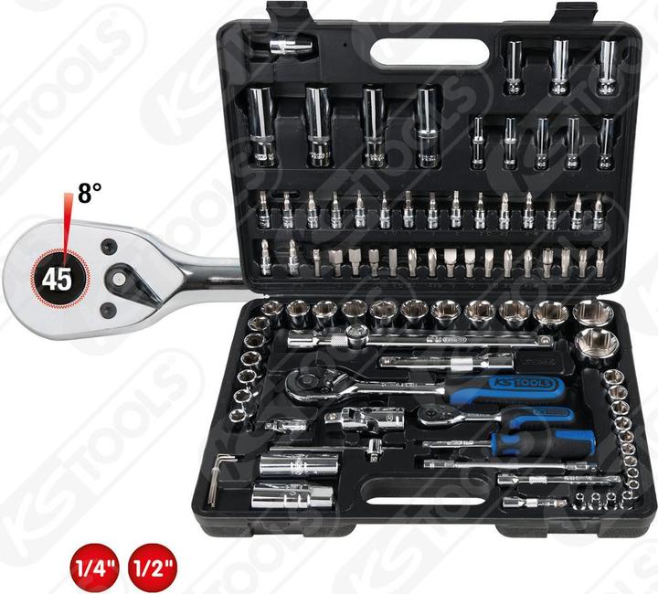 Produktbild KS Tools 1/4 +1/2 CHROMEplus Steckschlüssel-Satz, 96-tlg