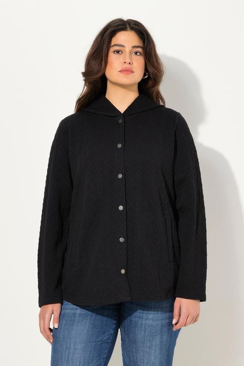 Image du produit Ulla Popken Veste à capuche, motif torsadé et boutons-pression. Dos plus long. (46, 48)