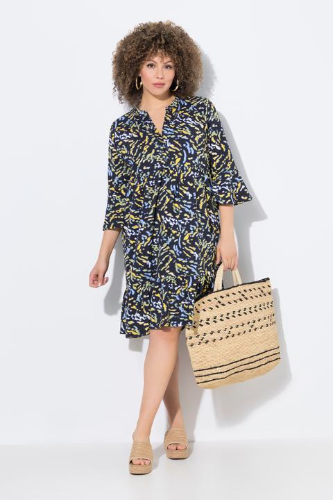 Produktbild Ulla Popken Jerseykleid, A-Linie, Tunika-Ausschnitt, 3/4-Arm (54)