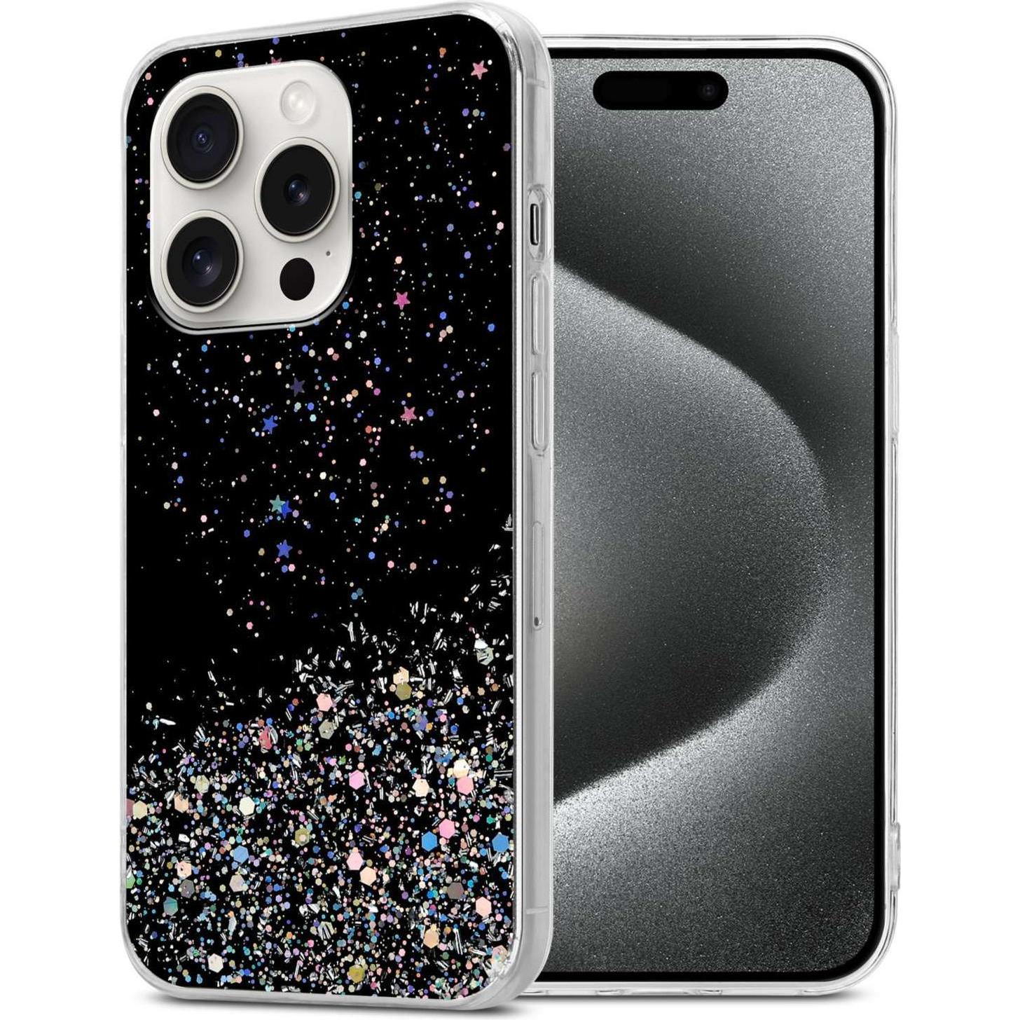 Cadorabo TPU Hülle für Apple iPhone 15 PRO MAX mit Glitzer (Apple iPhone 15 Pro Max), Smartphone Hülle, Schwarz