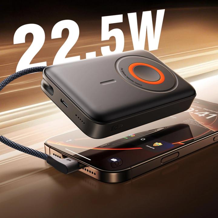 Produktbild Joyroom 22.5W MagSafe Wireless Power Bank 10000mAh with ring stand - Black (10000 mAh, 22.50 W, 38.50 Wh)