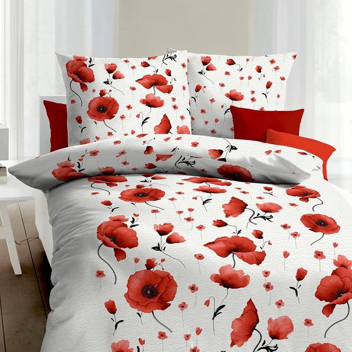 Produktbild Traumschlaf Seersucker Bettwäsche Scarlett Poppies rot (Bettwäsche Set, 155x220 cm + 80x80 cm)