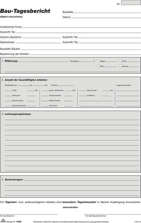 Image du produit Rnk Verlag Formulaire "Rapport journalier de chantier", bloc, DIN A4 (150x)