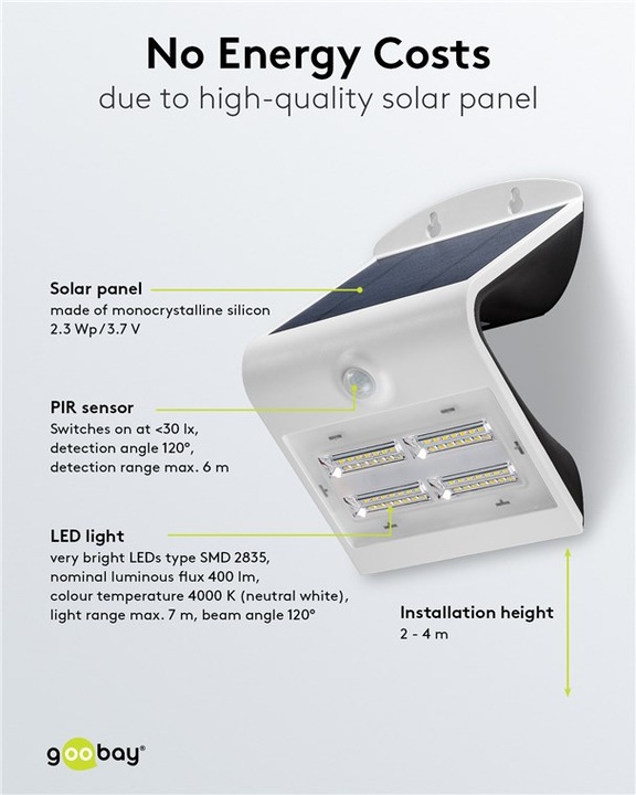 Image du produit Goobay Applique solaire à LED (400 lm, IP65)