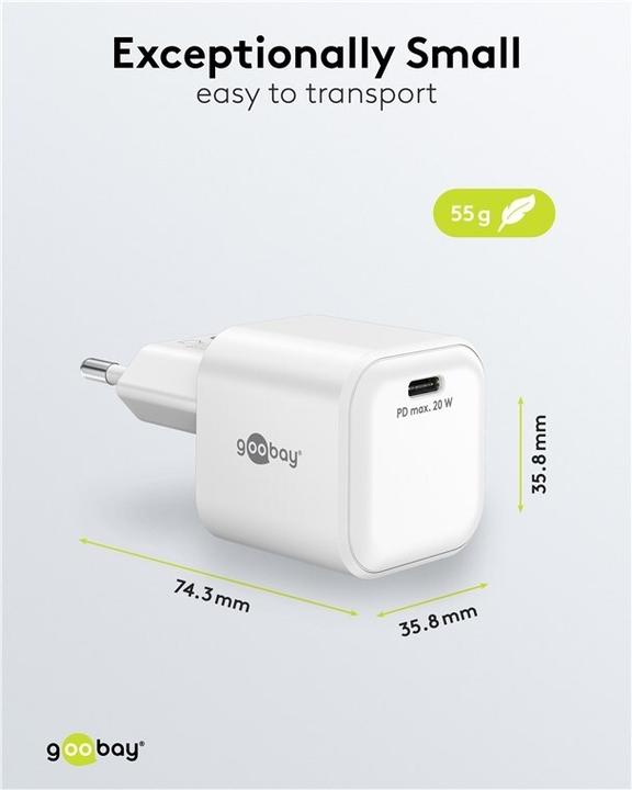 Immagine prodotto Goobay USB-C PD GaN Schnellladegerät Nano 20 W weiss (20 W, 1 porzione)