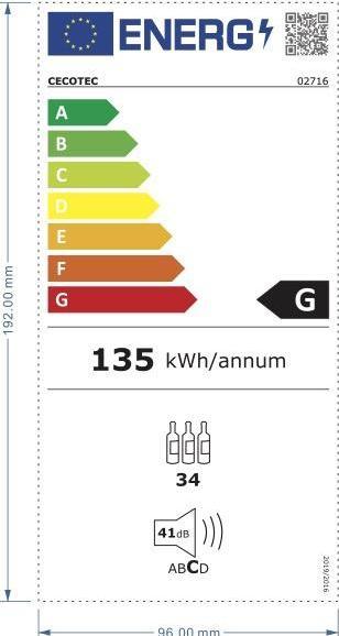 Label énergétique Cecotec Bolero GrandSommelier 34030 Compresseur inox