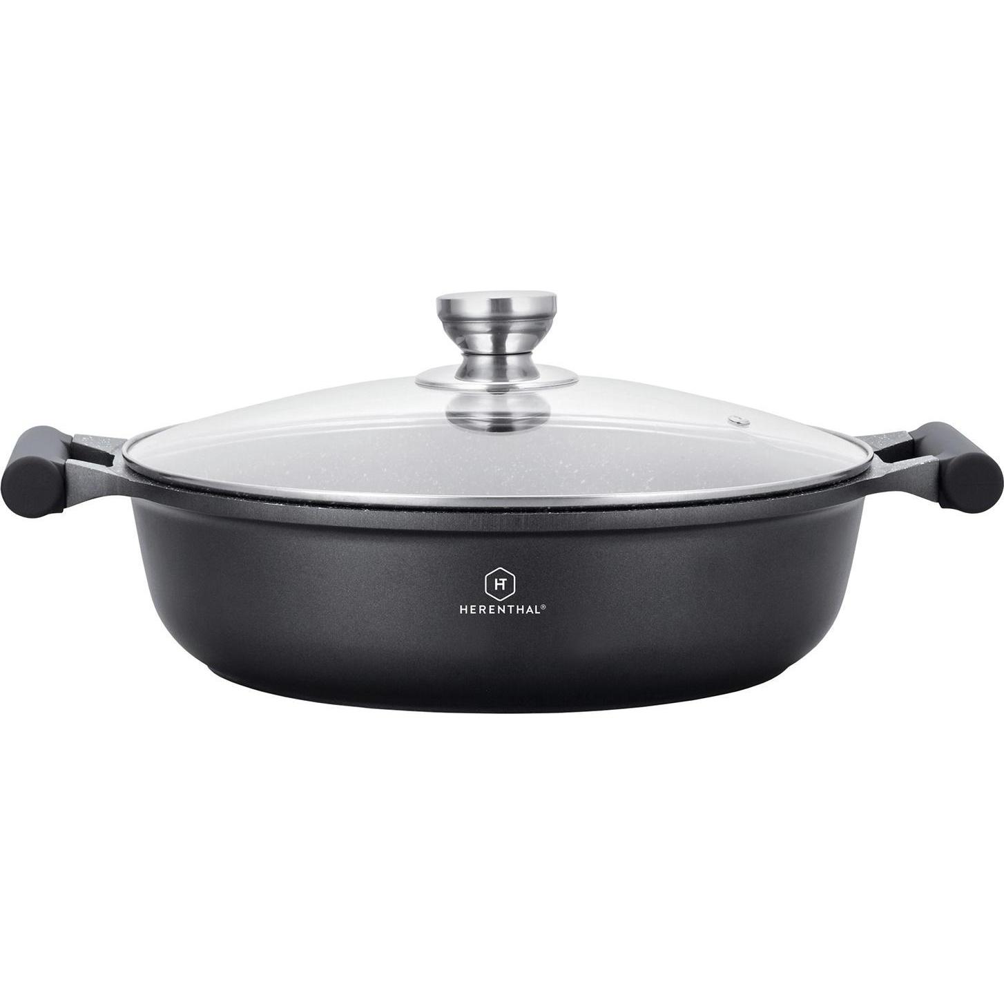 JTI Flacher Schmortopf mit Deckel, 7,0 l - Ø 34 cm, Pfanne + Kochtopf, Schwarz