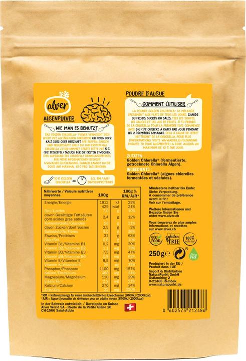 Nutritional values and ingredients Alver Golden Chlorella - Microalgae Protein Powder - Superfood - 250g (1 pcs., Powder, 250 g)