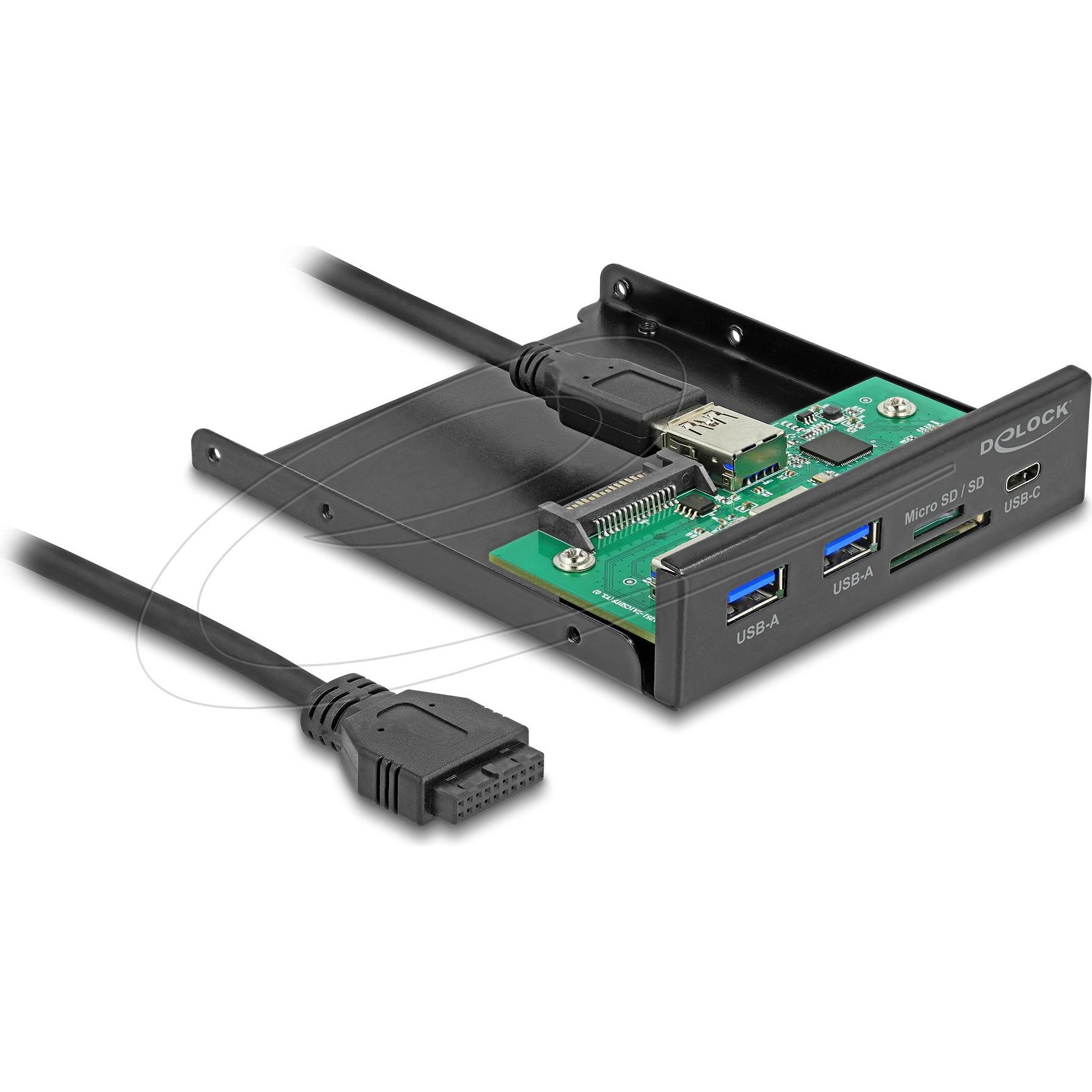 Delock Pannello frontale 64058 (USB 3.0), Lettore di schede di memoria, Nero