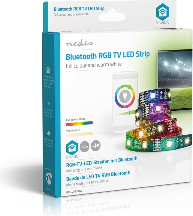 Actual product image Nedis SmartLife LED Strip | Bluetooth | RGB / Warm White | SMD | 2.00 m | IP20 | 2700 K | 380 lm | (Multicoloured, 200 cm, Indoor)